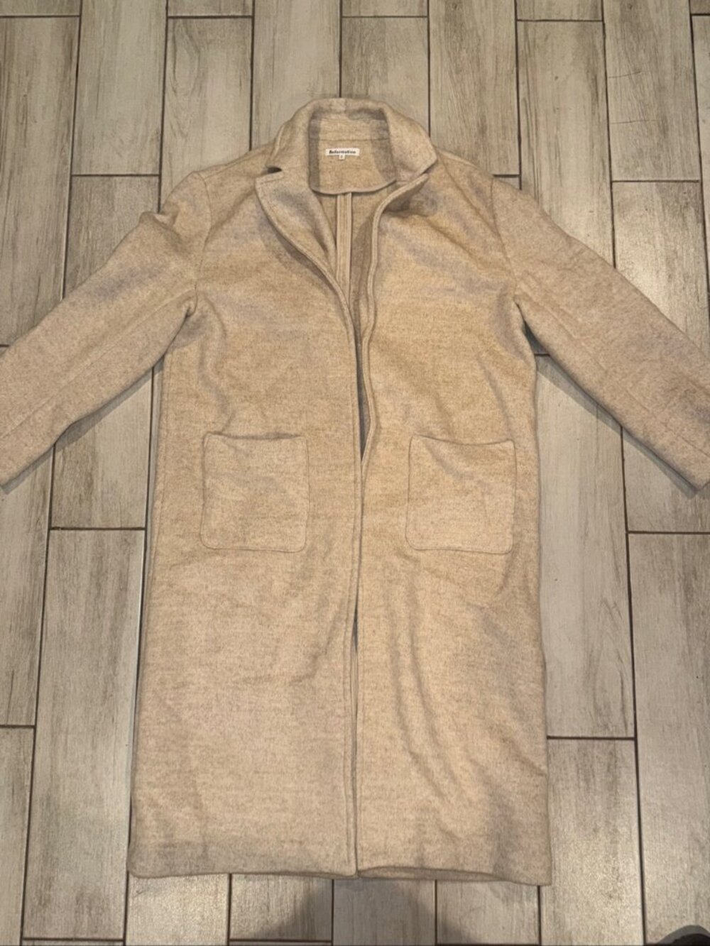 Reformation Beige Wool Blend Long Open Front Coat Women's Size S